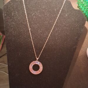 paparazzi Rose Gold Circular Pendant Necklace with Iridescent Stones